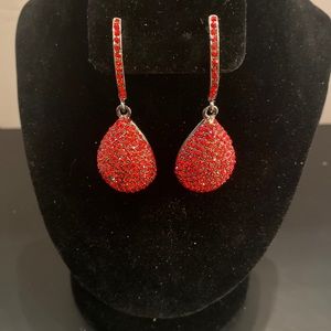 Red rhinestone crystal teardrop pageant special occasion beauty earrings pierced